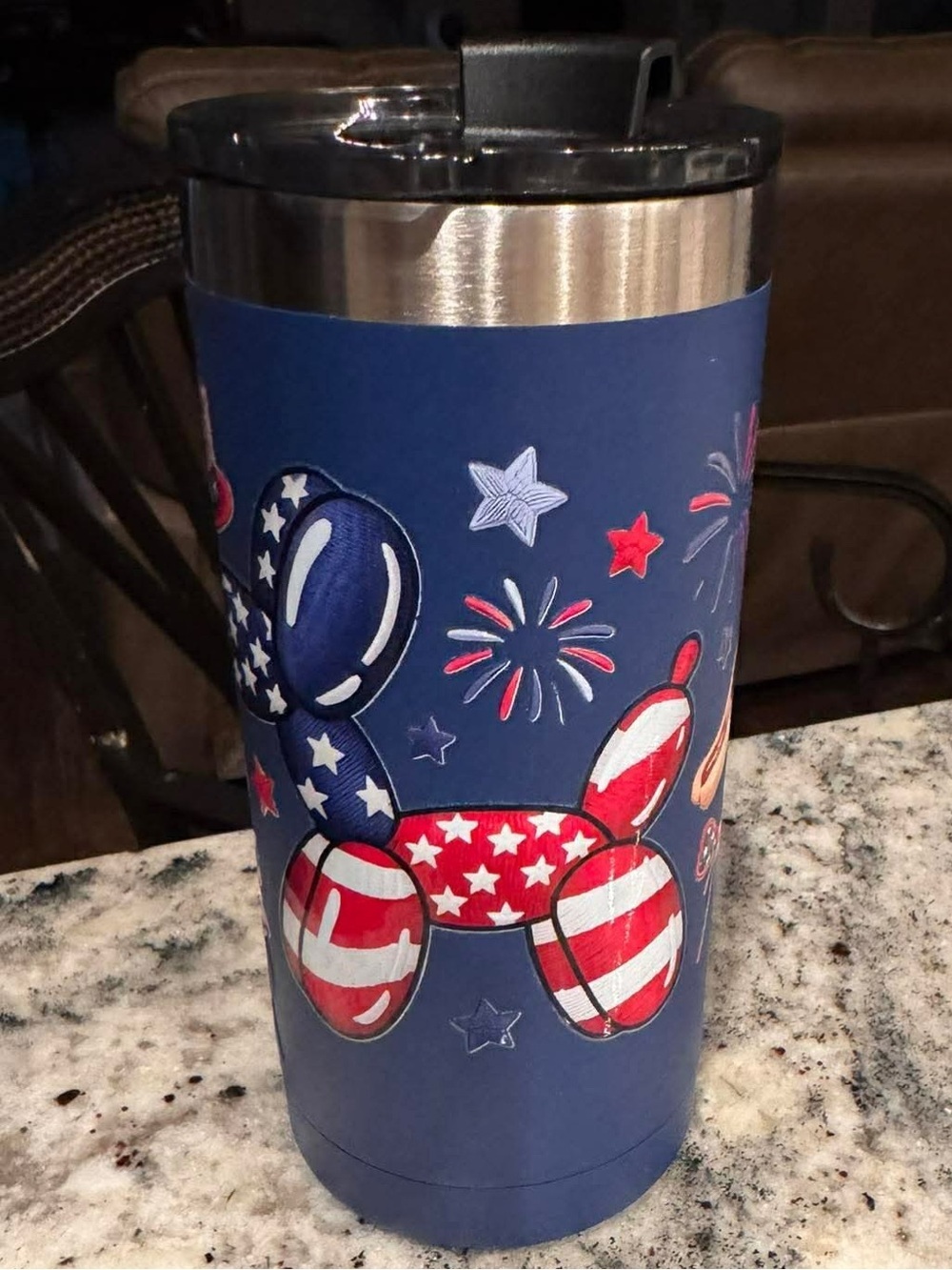 Patriotic Blue Stainless Tumbler - 6 1/2” tall
3” diameter